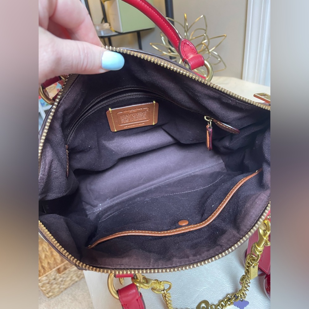 Coach Elise Satchel in Signature Tan Jacquard & Red Apple 🍎 - Picture 13 of 17
